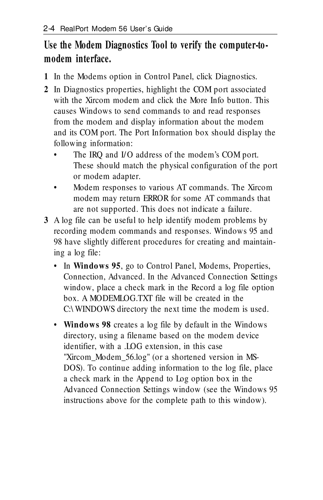 Xircom RM56V1 manual 4RealPort Modem 56 User’s Guide 