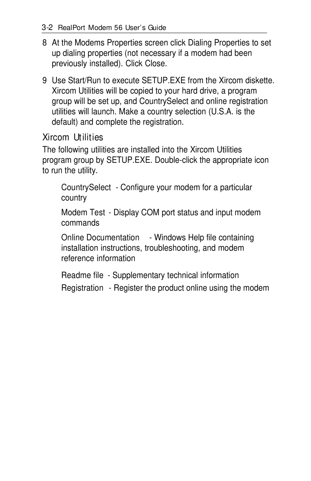 Xircom RM56V1 manual Xircom Utilities 