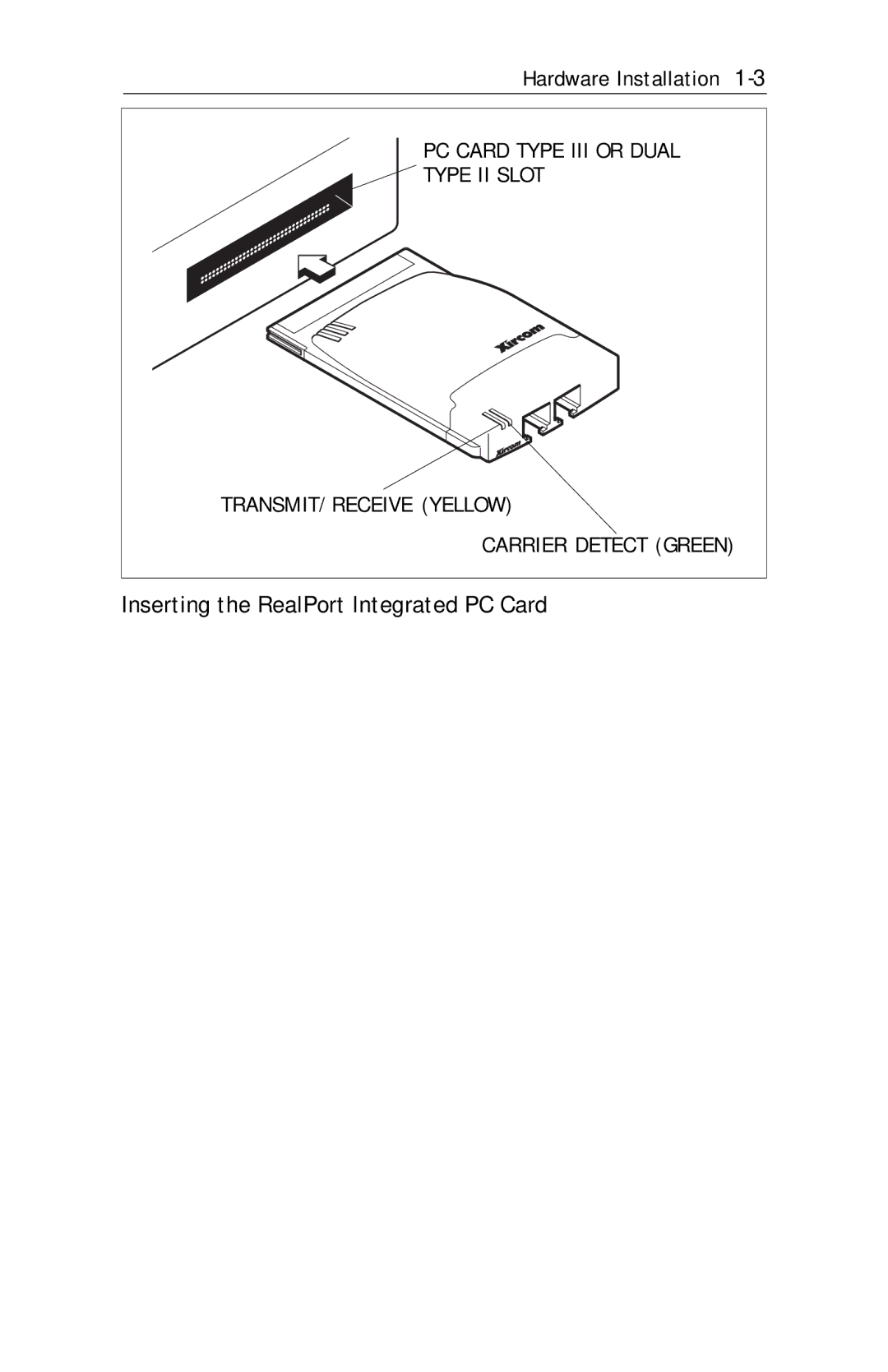 Xircom RM56V1 manual Inserting the RealPort Integrated PC Card 