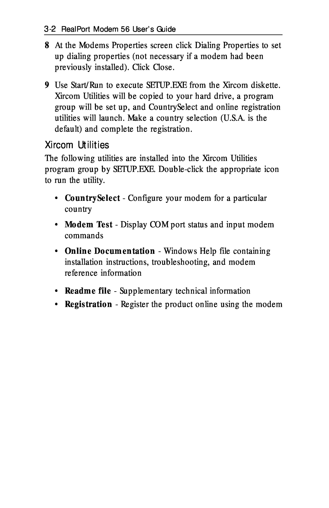 Xircom RM56V1 manual Xircom Utilities, RealPort Modem 56 User’s Guide 