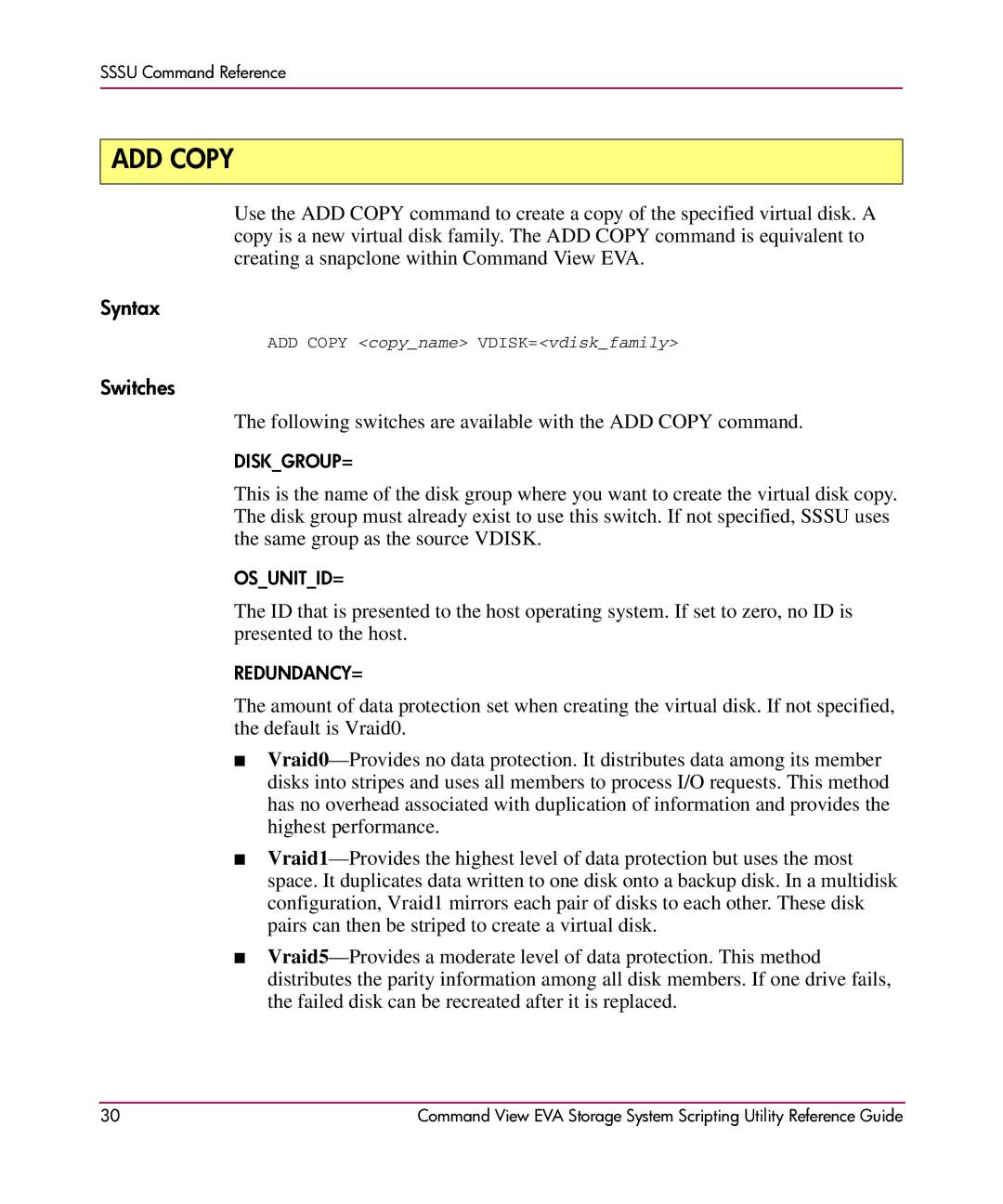 XM Satellite Radio AA-RU5HC-TE manual ADD Copy, Syntax, Switches 