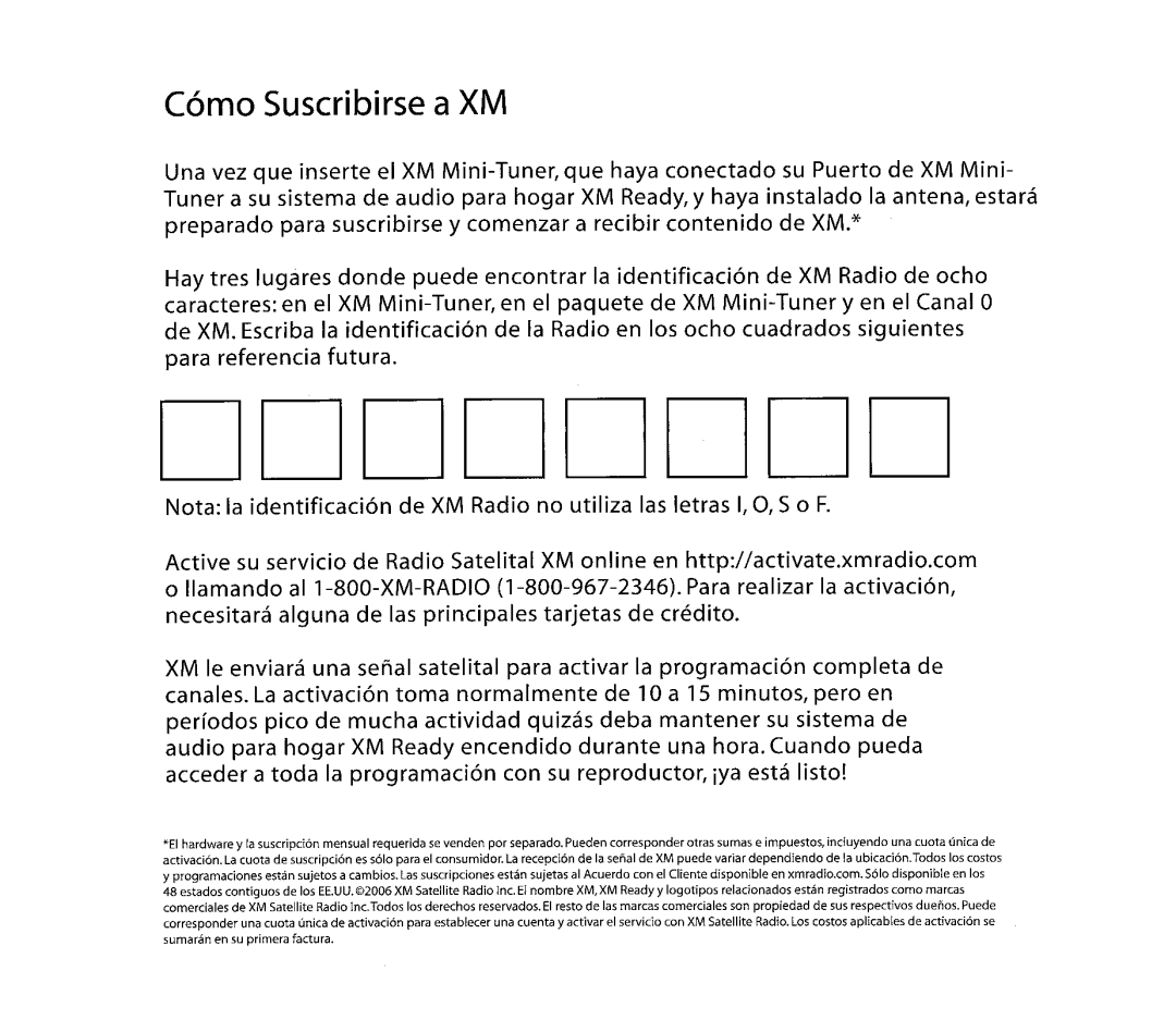 XM Satellite Radio CNP2000 manual 