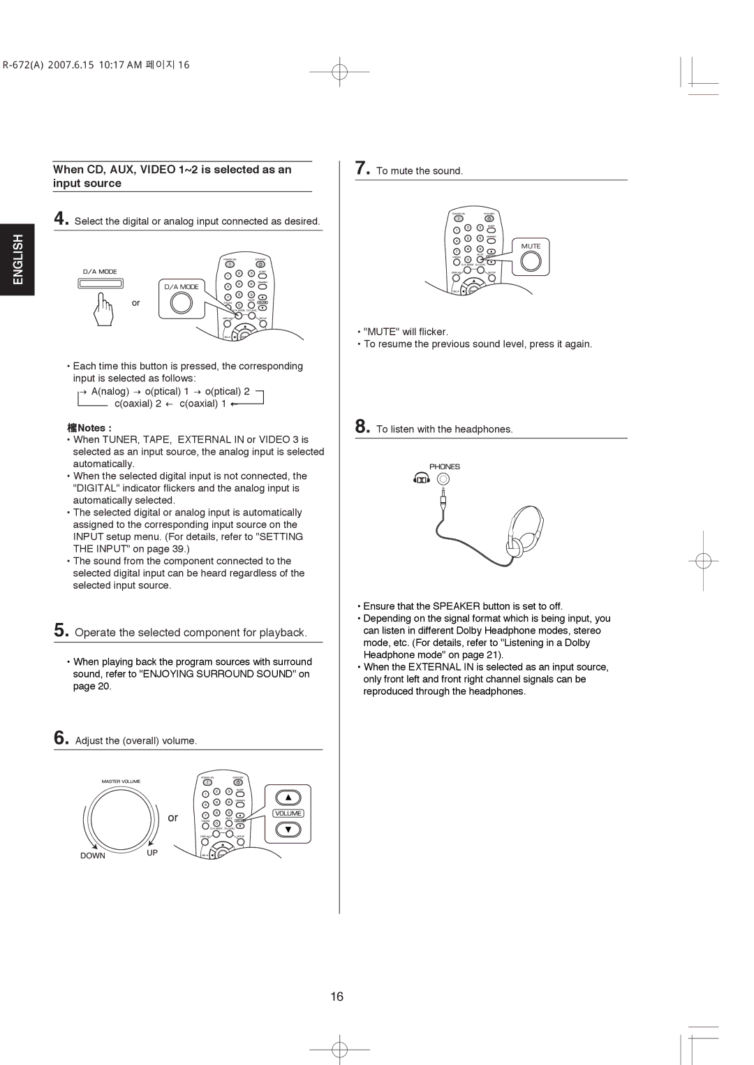 XM Satellite Radio R-672 manual When CD, AUX, Video 1~2 is selected as an input source 