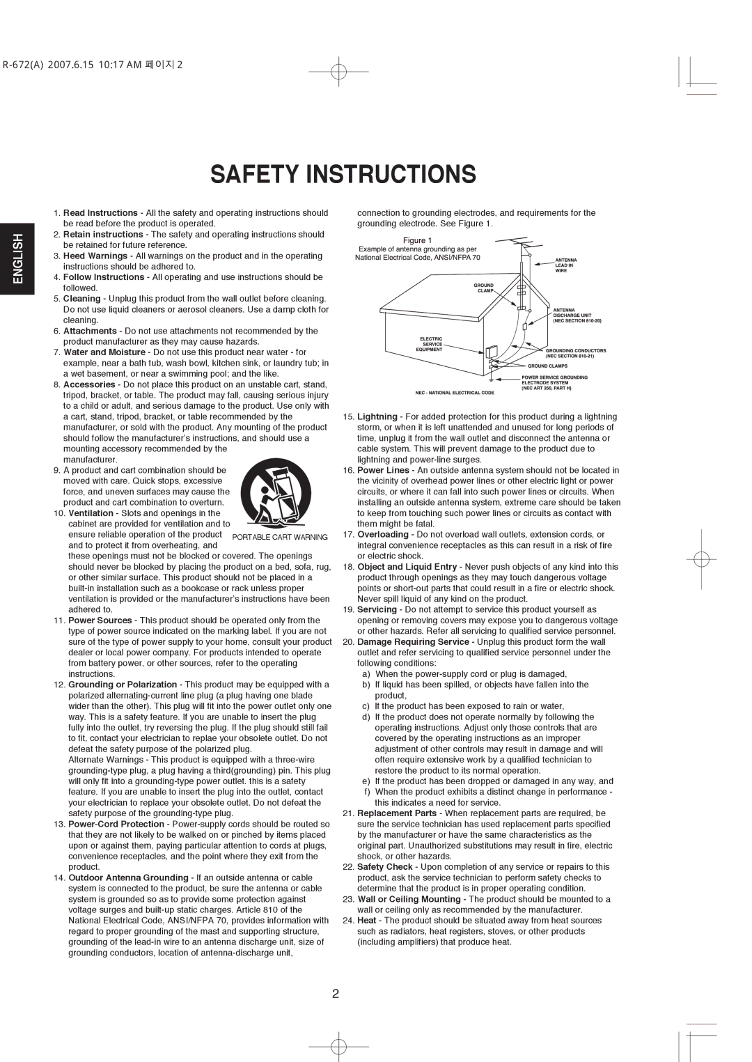 XM Satellite Radio R-672 manual Safety Instructions 