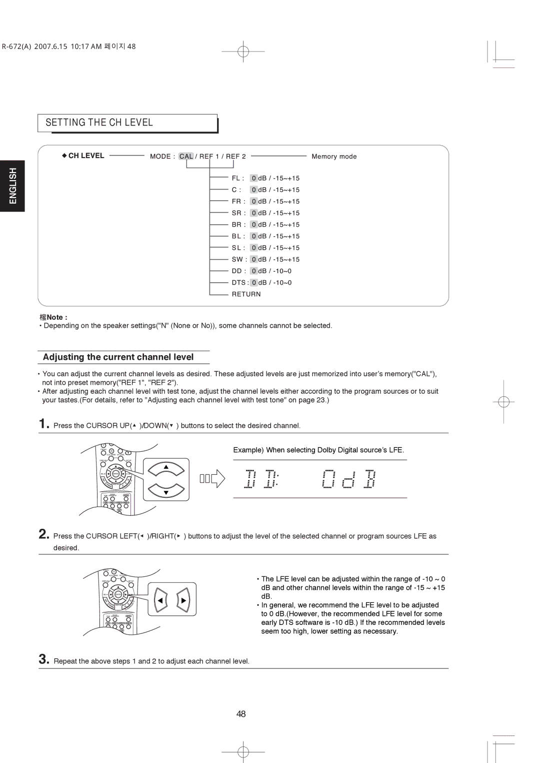 XM Satellite Radio R-672 manual Setting the CH Level, Adjusting the current channel level 