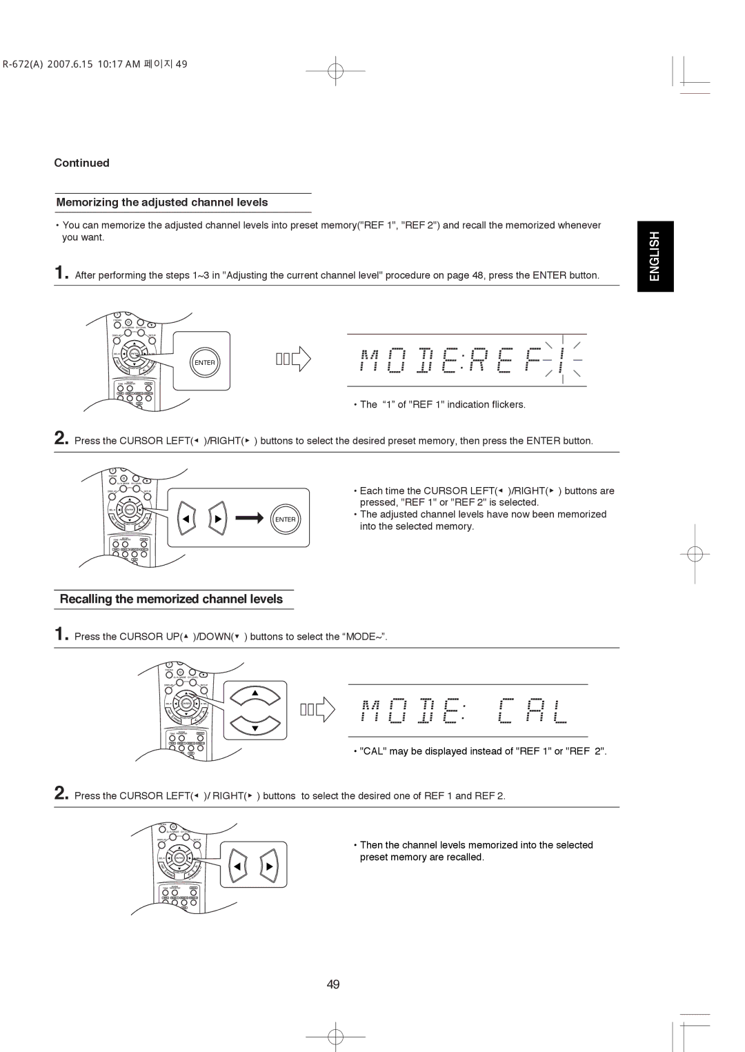 XM Satellite Radio R-672 manual Recalling the memorized channel levels 