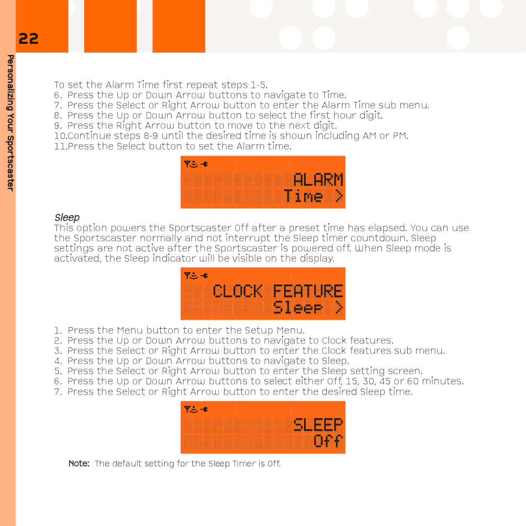 XM Satellite Radio R101 manual Sleep 