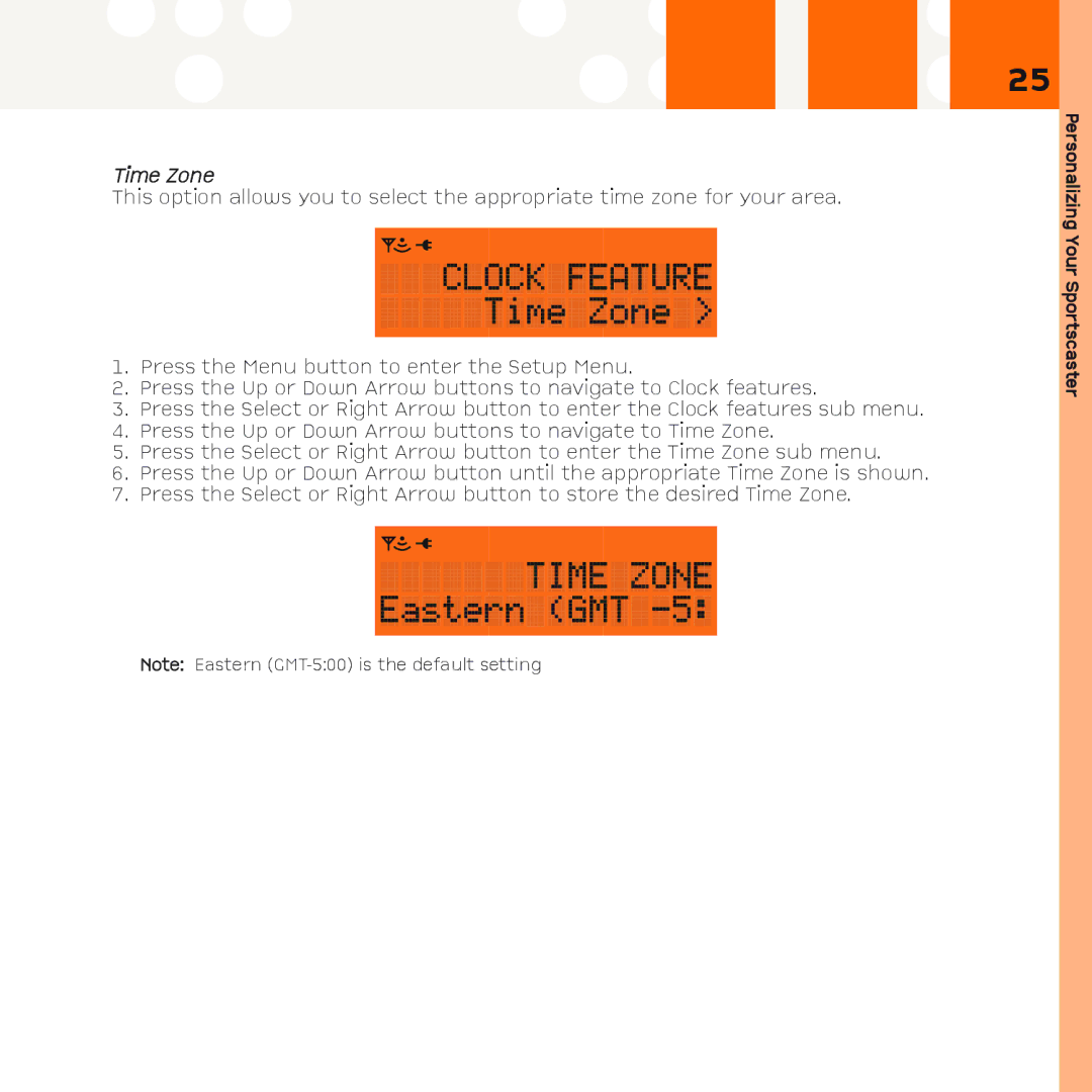 XM Satellite Radio R101 manual Time Zone 