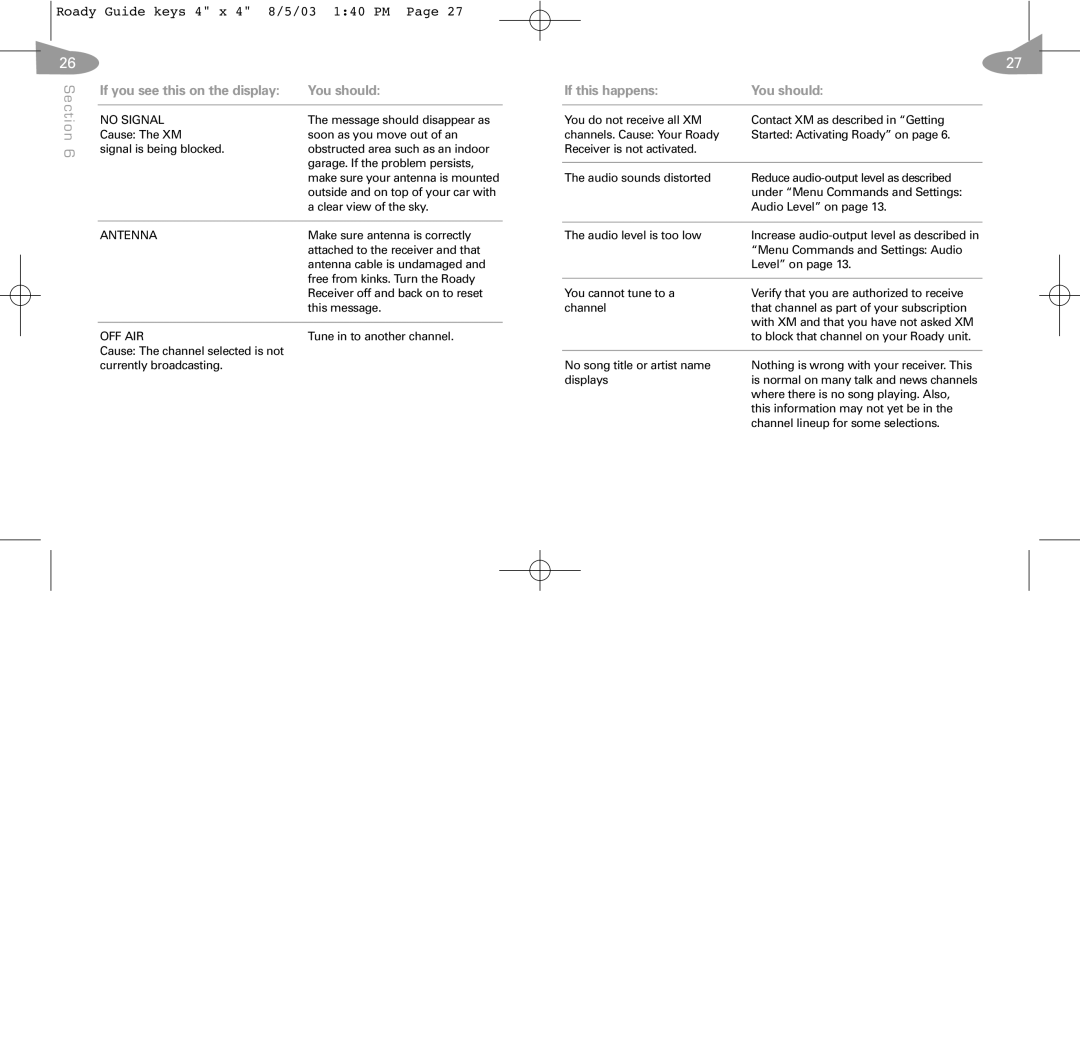 XM Satellite Radio RoadyTM manual If you see this on the display You should, If this happens You should 