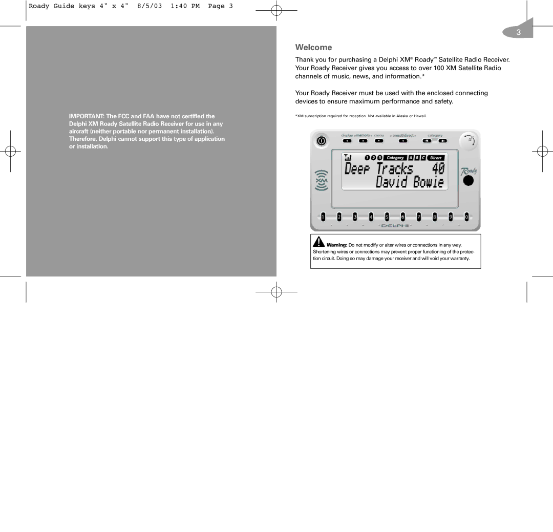 XM Satellite Radio RoadyTM manual Welcome 