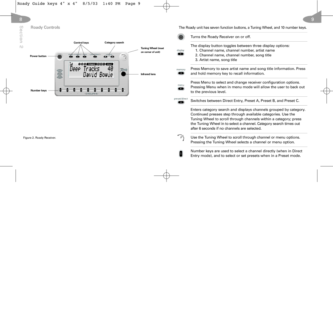 XM Satellite Radio RoadyTM manual Section Roady Controls, Roady Receiver 