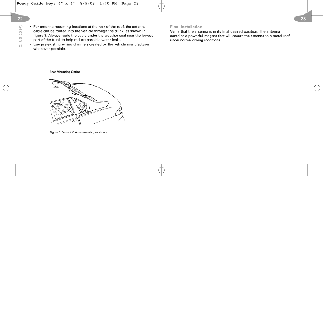 XM Satellite Radio RoadyTM manual Final installation, Roady Guide keys 4 x 4 8/5/03 1 40 PM Page 
