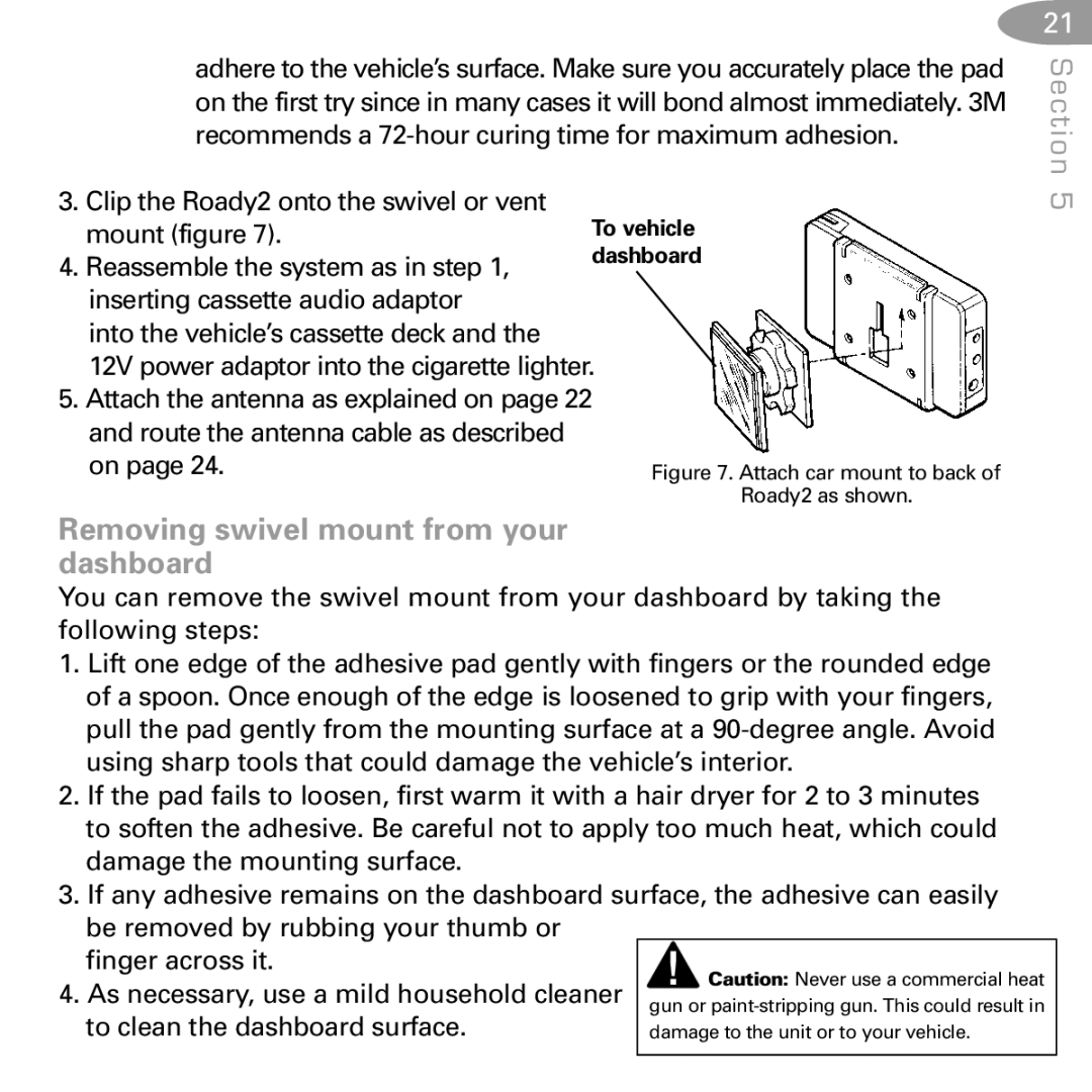 XM Satellite Radio SA10085 manual Removing swivel mount from your dashboard, Attach car mount to back 