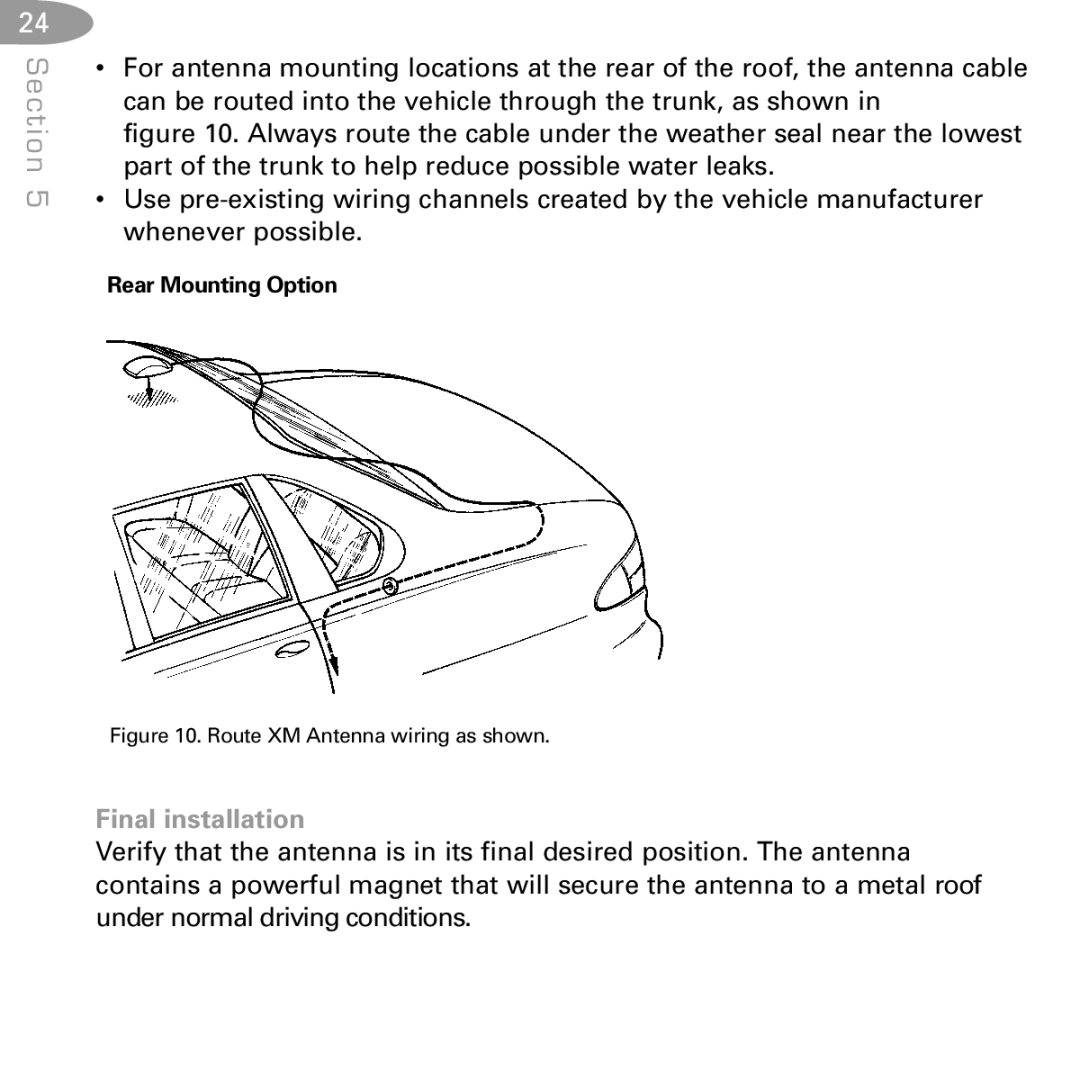 XM Satellite Radio SA10085 manual Final installation 