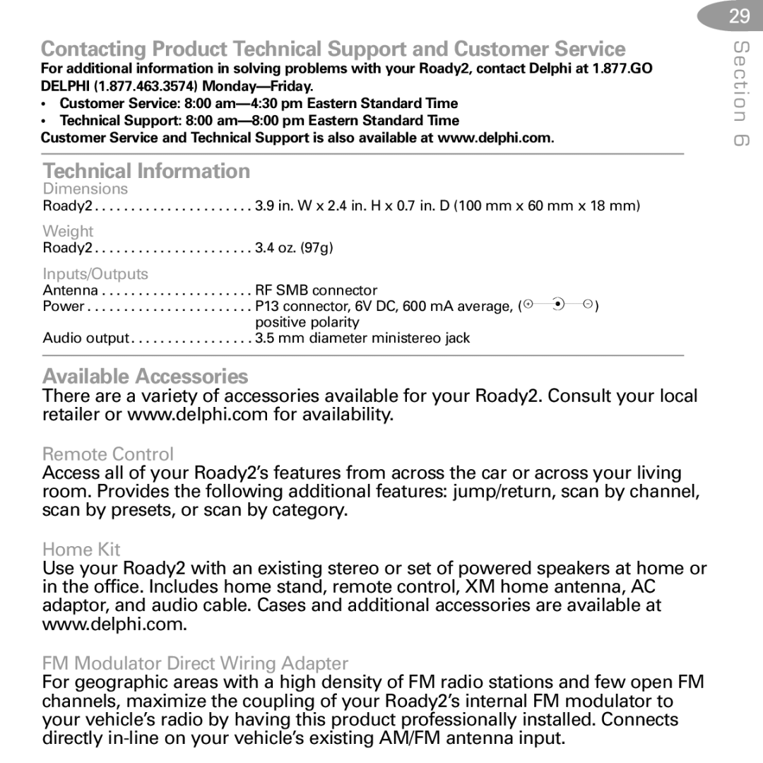 XM Satellite Radio SA10085 manual Contacting Product Technical Support and Customer Service, Technical Information 