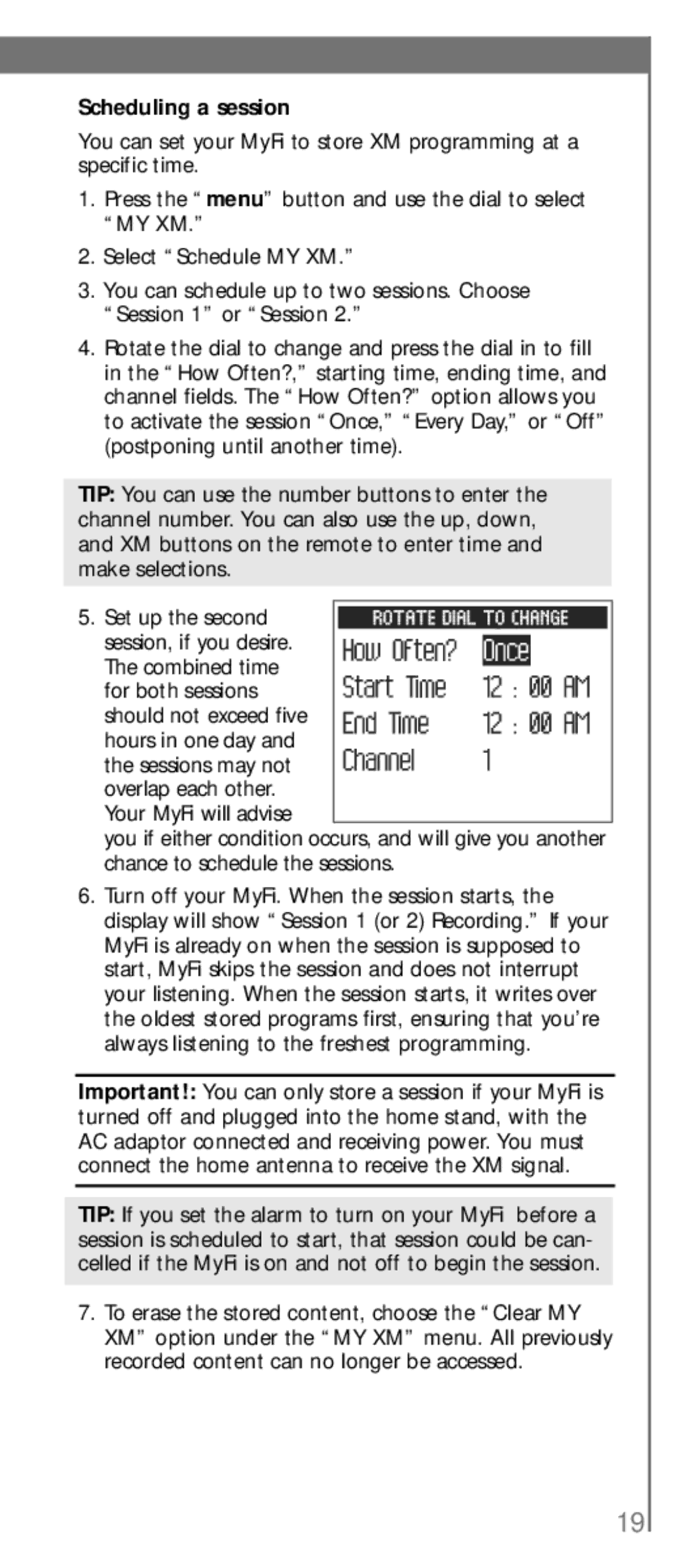 XM Satellite Radio SA10113 manual Scheduling a session, Combined time, Hours in one day 