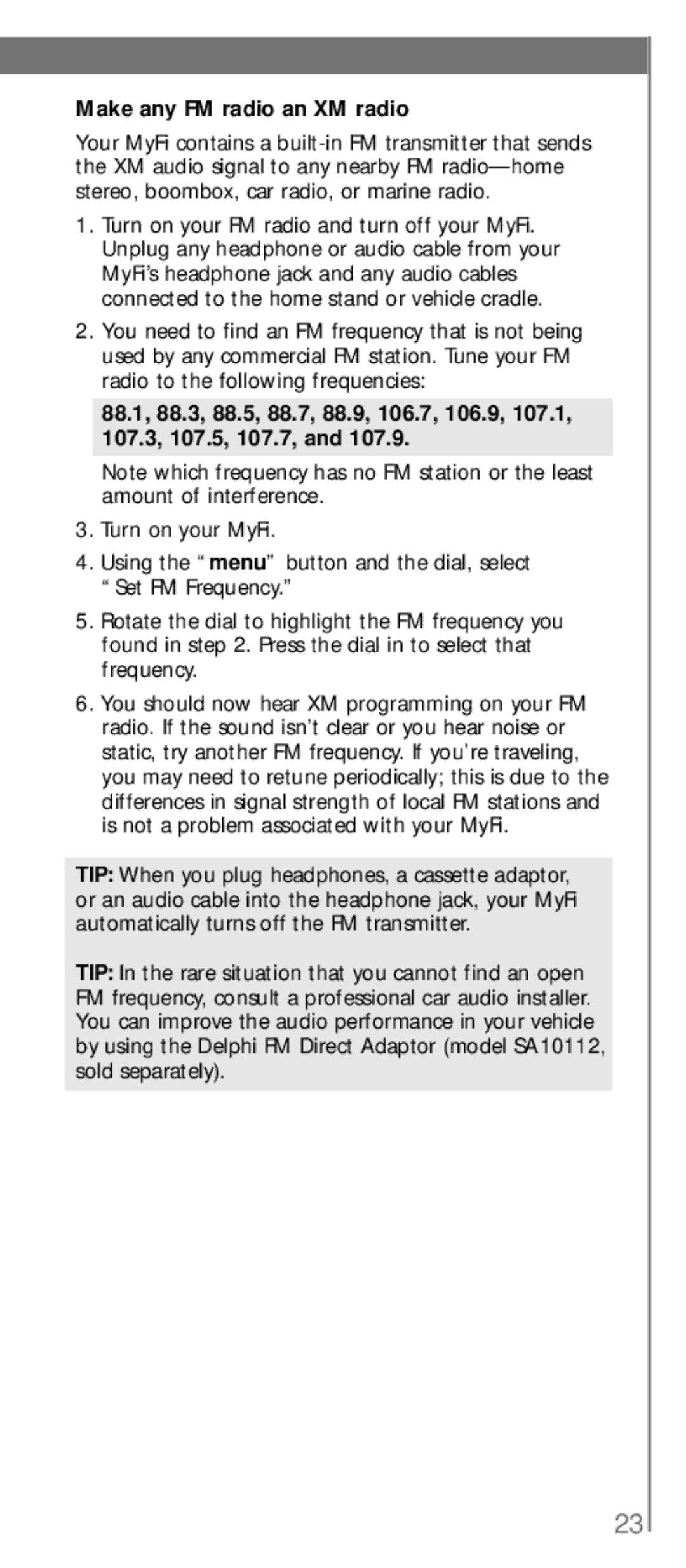 XM Satellite Radio SA10113 manual Make any FM radio an XM radio 