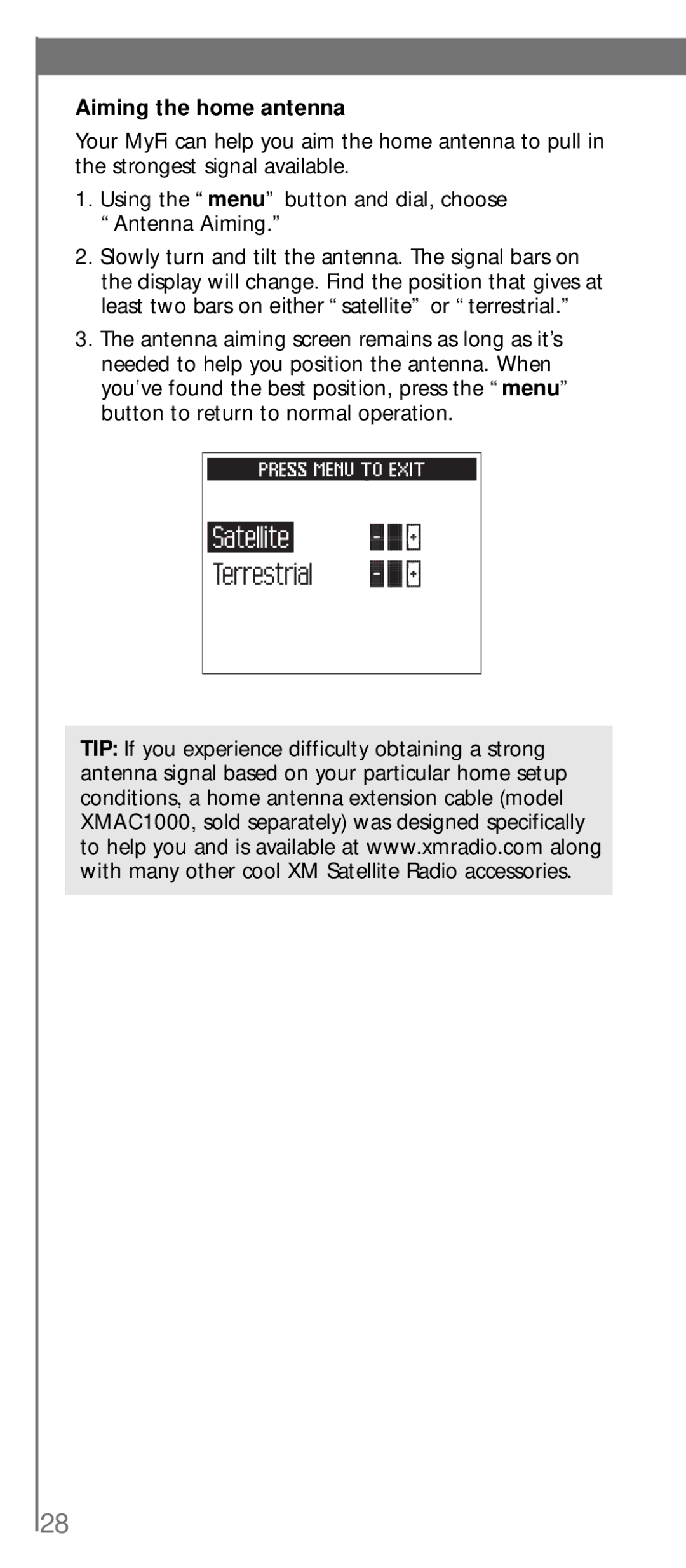 XM Satellite Radio SA10113 manual Aiming the home antenna 