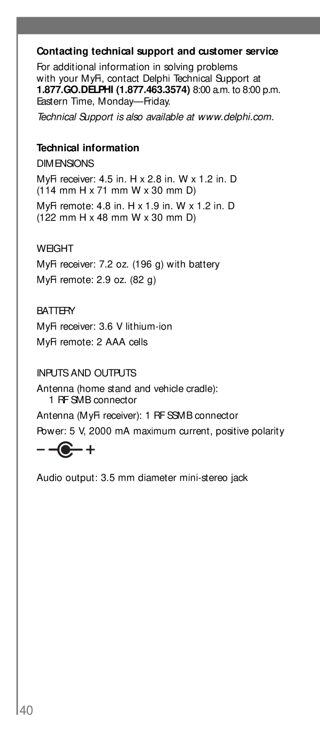 XM Satellite Radio SA10113 manual Contacting technical support and customer service, Technical information 