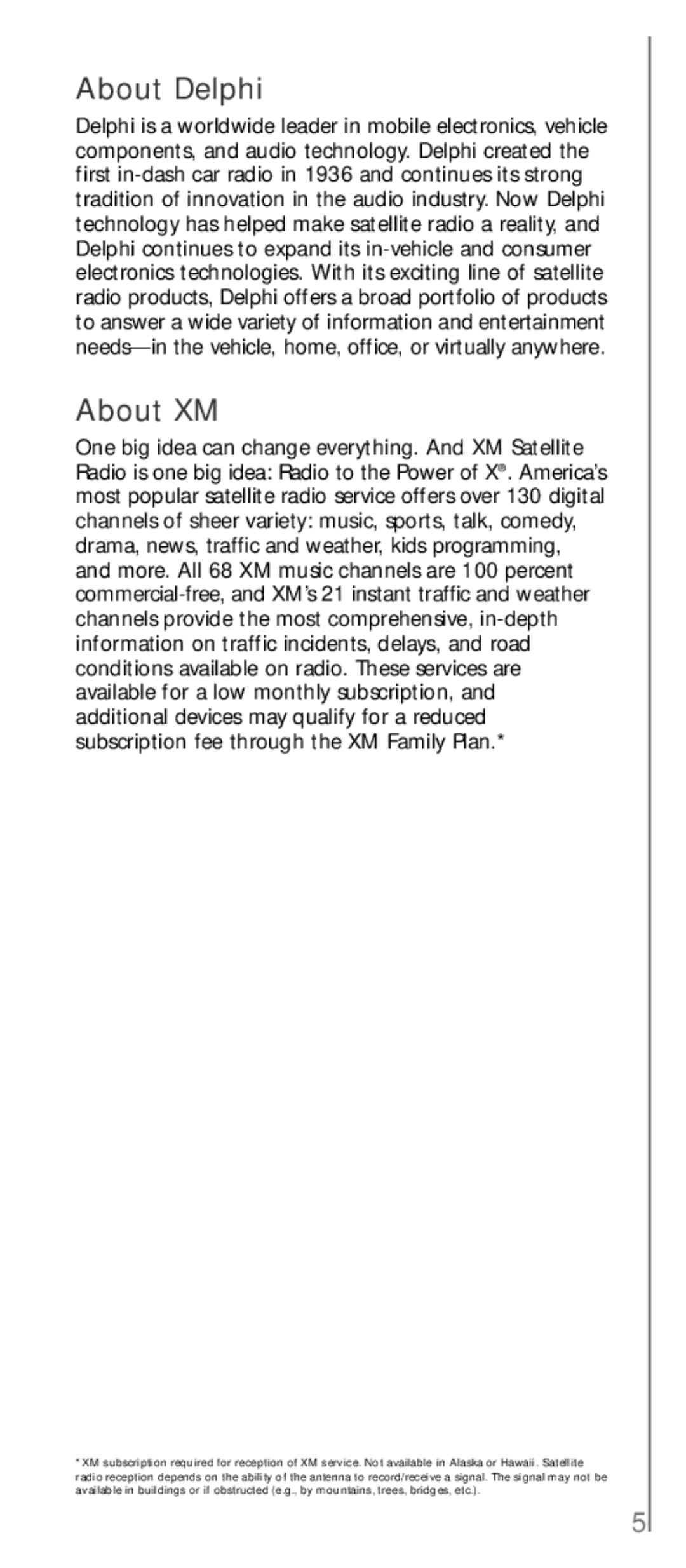 XM Satellite Radio SA10113 manual About Delphi, About XM 