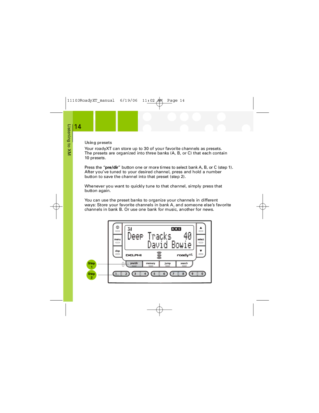 XM Satellite Radio SA10175 manual Using presets 