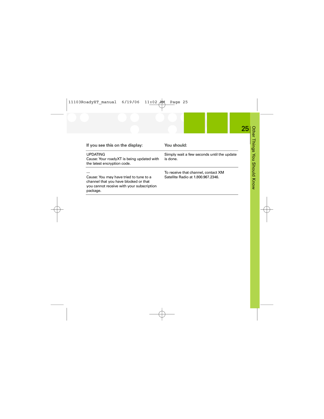 XM Satellite Radio SA10175 manual If you see this on the display, Other Things 