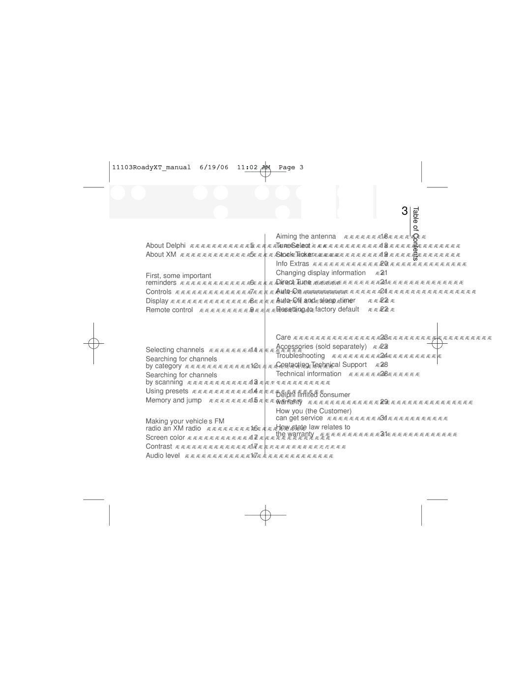 XM Satellite Radio SA10175 manual Table of Contents 