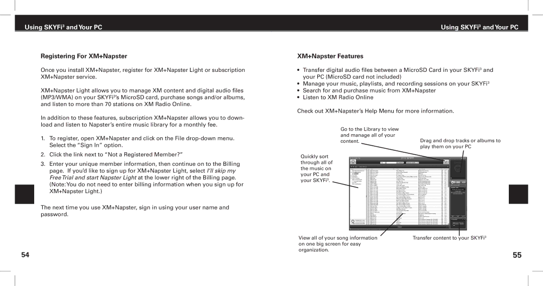 XM Satellite Radio Satellite Radio Digital Audio Player manual Registering For XM+Napster, XM+Napster Features 