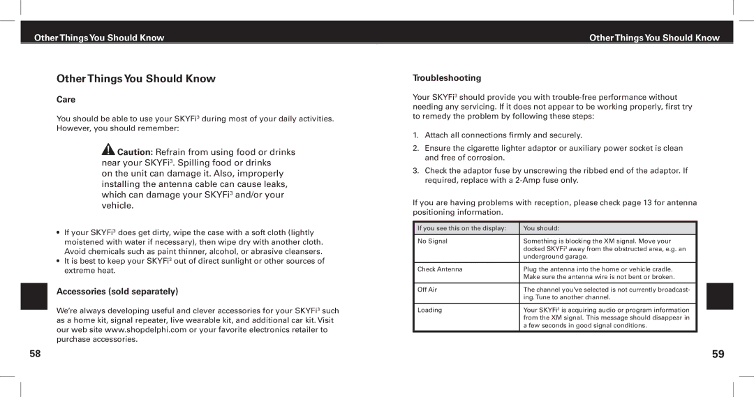 XM Satellite Radio Satellite Radio Digital Audio Player manual Other Things You Should Know, Care 