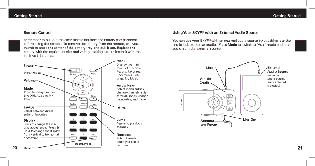 XM Satellite Radio manual Remote Control, Using Your SKYFi3 with an External Audio Source 