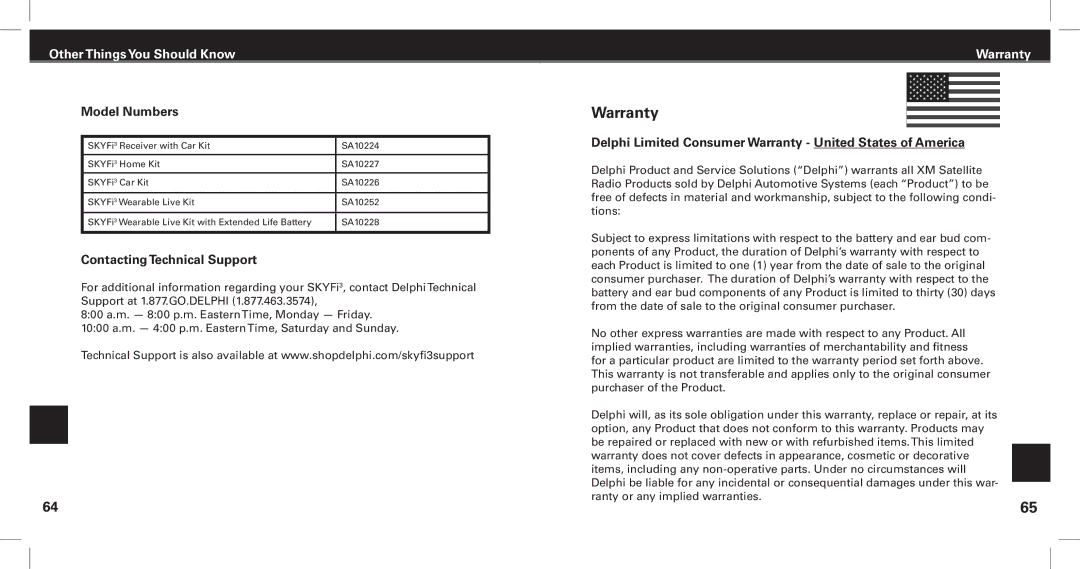 XM Satellite Radio SKYFi3 manual Other Things You Should Know Warranty, Model Numbers, Contacting Technical Support 