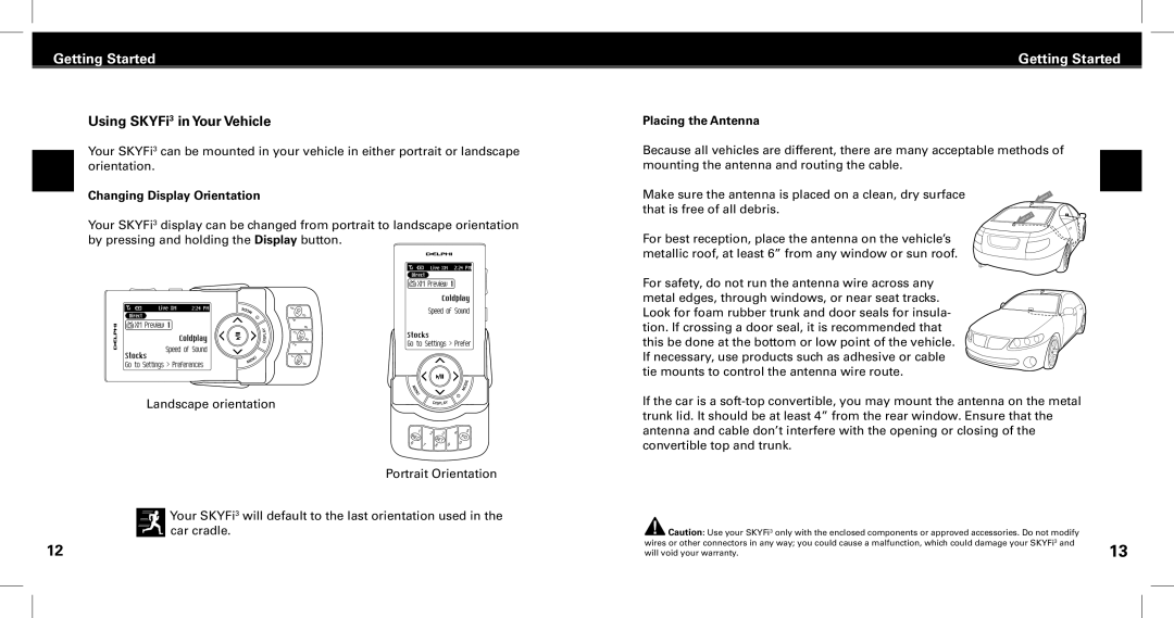 XM Satellite Radio manual Using SKYFi3 in Your Vehicle, Placing the Antenna, Changing Display Orientation 