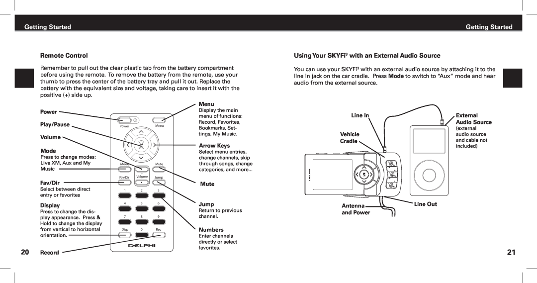 XM Satellite Radio manual Remote Control, Using Your SKYFi3 with an External Audio Source, Getting Started 