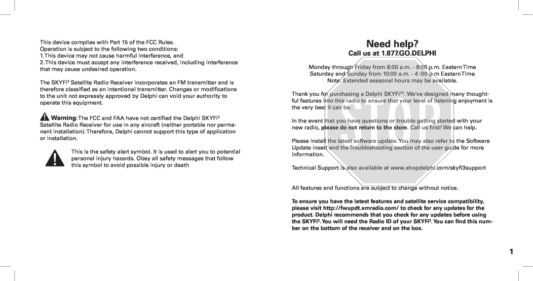 XM Satellite Radio SKYFi3 manual Call us at 1.877.GO.DELPHI, Need help? 