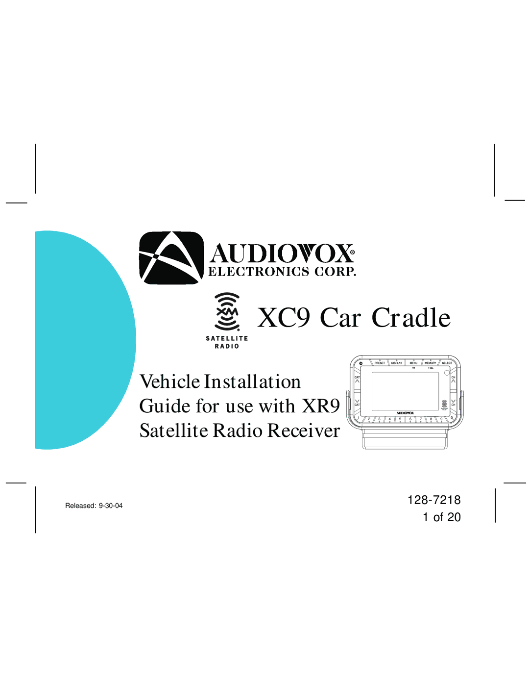 XM Satellite Radio manual XC9 Car Cradle 