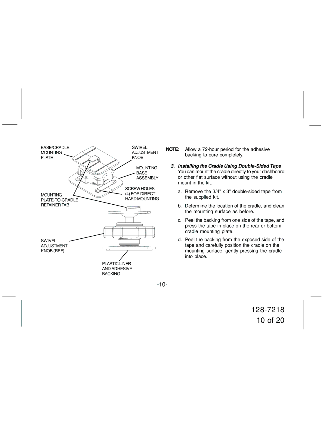 XM Satellite Radio XC9 manual BASE/CRADLE Mounting Plate 