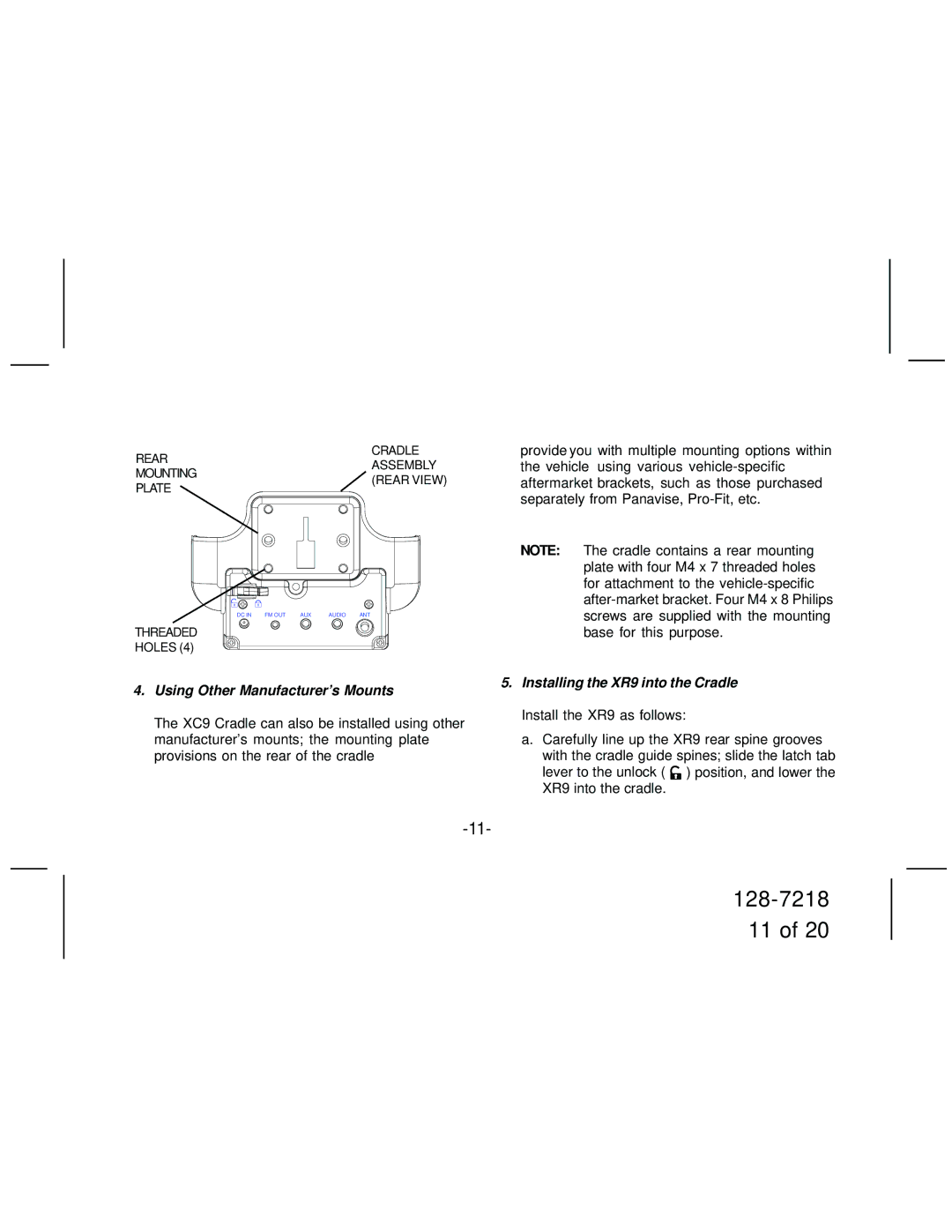 XM Satellite Radio XC9 manual Using Other Manufacturer’s Mounts 