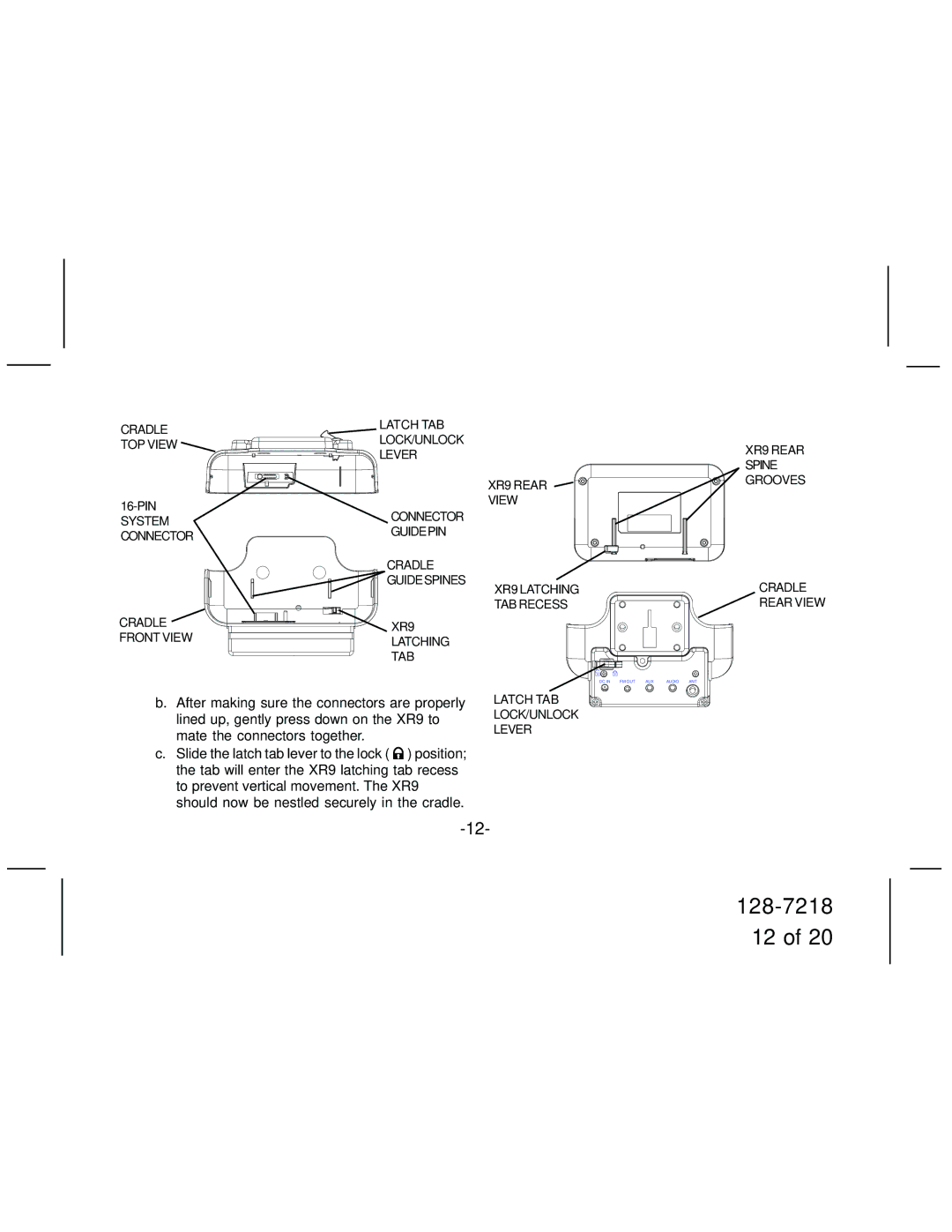 XM Satellite Radio XC9 manual Cradle Latch TAB LOCK/UNLOCK TOP View Lever 