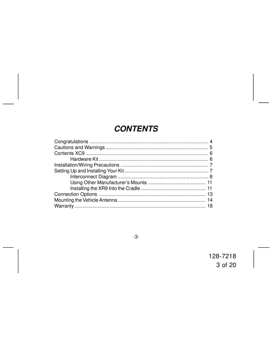 XM Satellite Radio XC9 manual Contents 