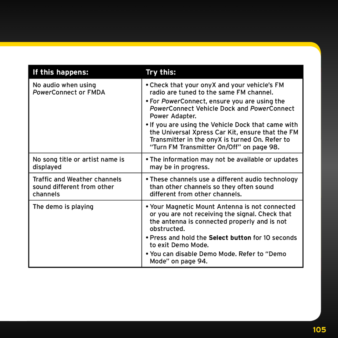 XM Satellite Radio XDNX1V1, XDNX1UG manual 105 