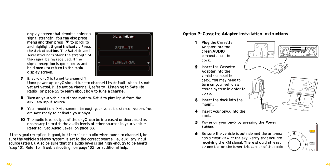 XM Satellite Radio XDNX1V1KC manual Option 2 Cassette Adapter Installation Instructions 