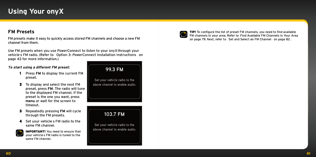 XM Satellite Radio XDNX1V1KC manual FM Presets, 103.7 FM, To start using a different FM preset 