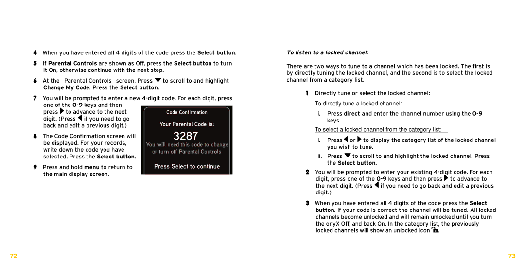 XM Satellite Radio XDNX1V1KC manual To listen to a locked channel, To select a locked channel from the category list 