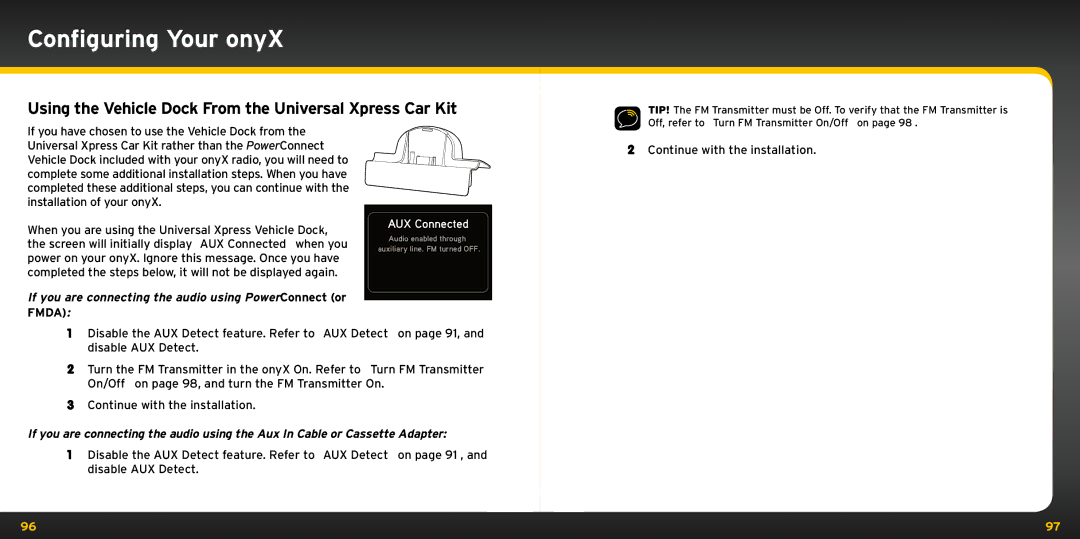 XM Satellite Radio XDNX1V1KC manual Using the Vehicle Dock From the Universal Xpress Car Kit 