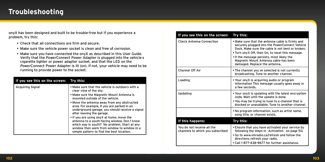 XM Satellite Radio XDNX1V1KC manual Troubleshooting, Try this 