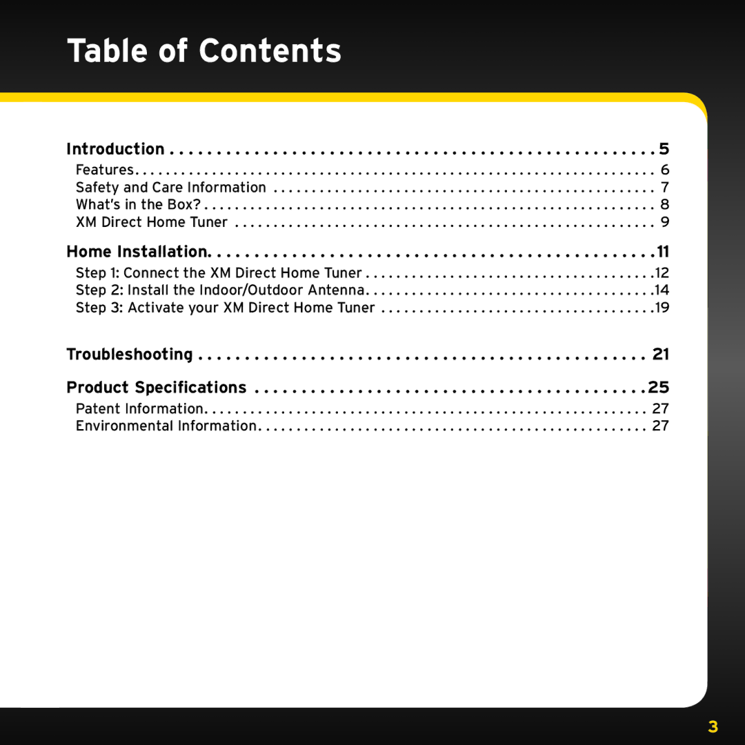 XM Satellite Radio XHD2H1, XHD2KUG0809 manual Table of Contents 