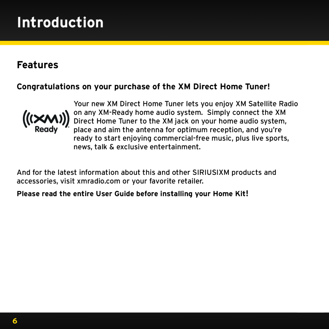 XM Satellite Radio XHD2KUG0809, XHD2H1 manual Introduction, Features 