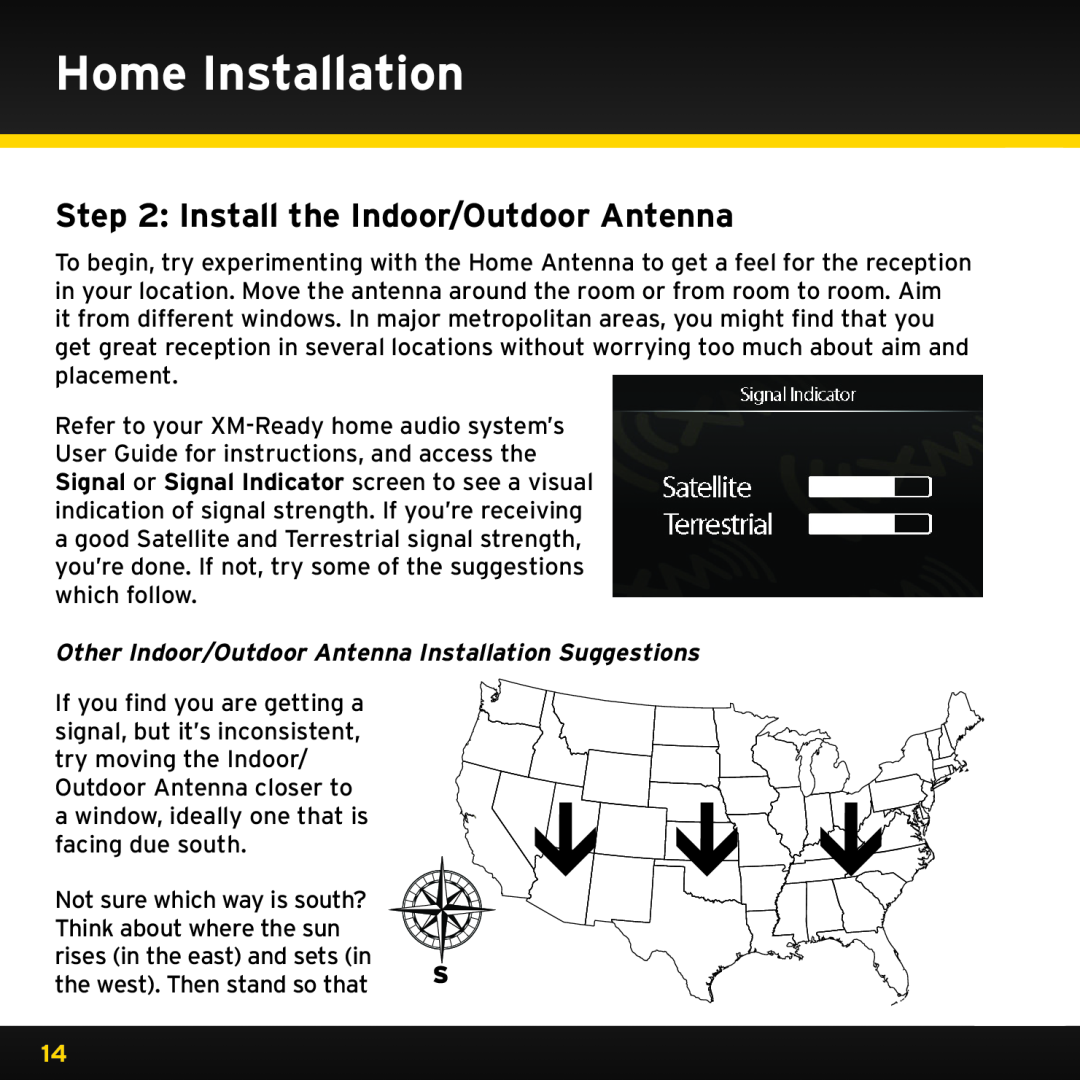 XM Satellite Radio XHD2KUG0809, XHD2H1 manual Install the Indoor/Outdoor Antenna, Home Installation 