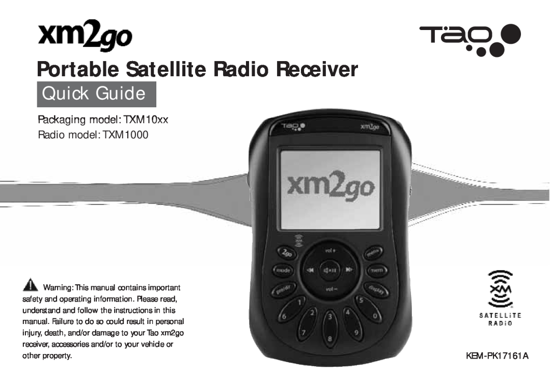 XM Satellite Radio xm2go manual Portable Satellite Radio Receiver, Quick Guide 
