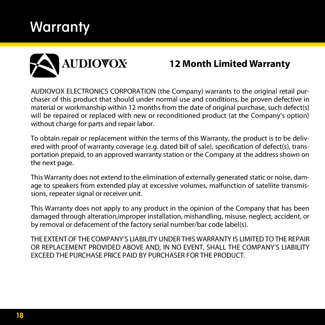 XM Satellite Radio XMBB1 manual Month Limited Warranty 